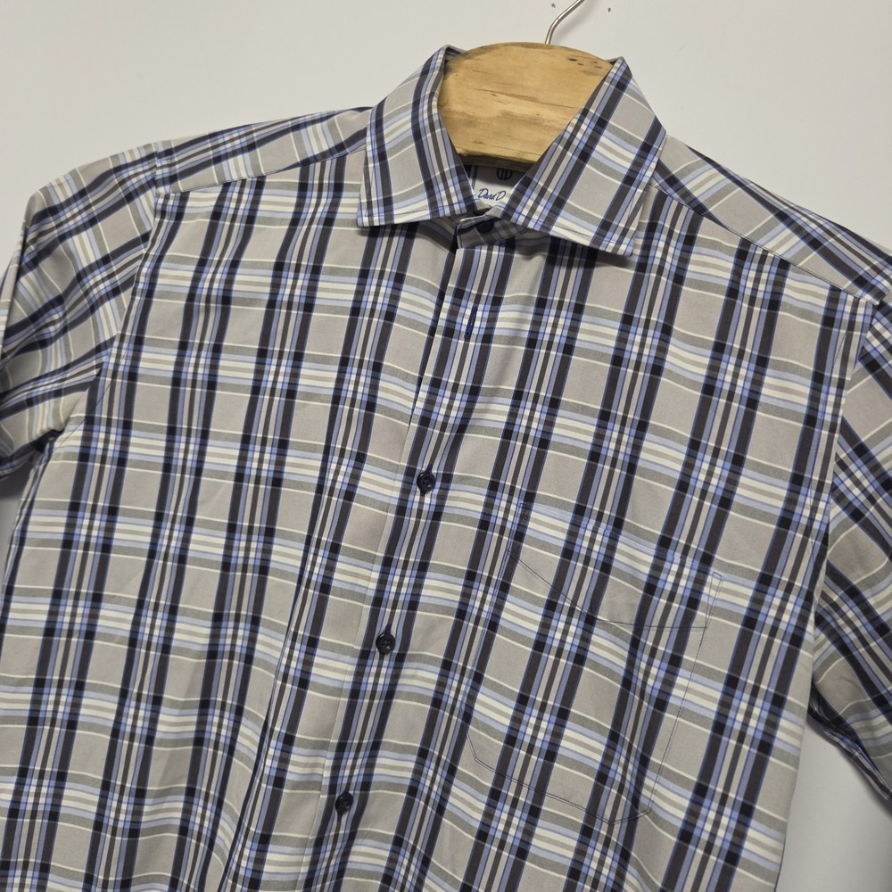 David Donahue Shirt Mens Medium Blue Plaid Long Sleeve Button Down Cotton